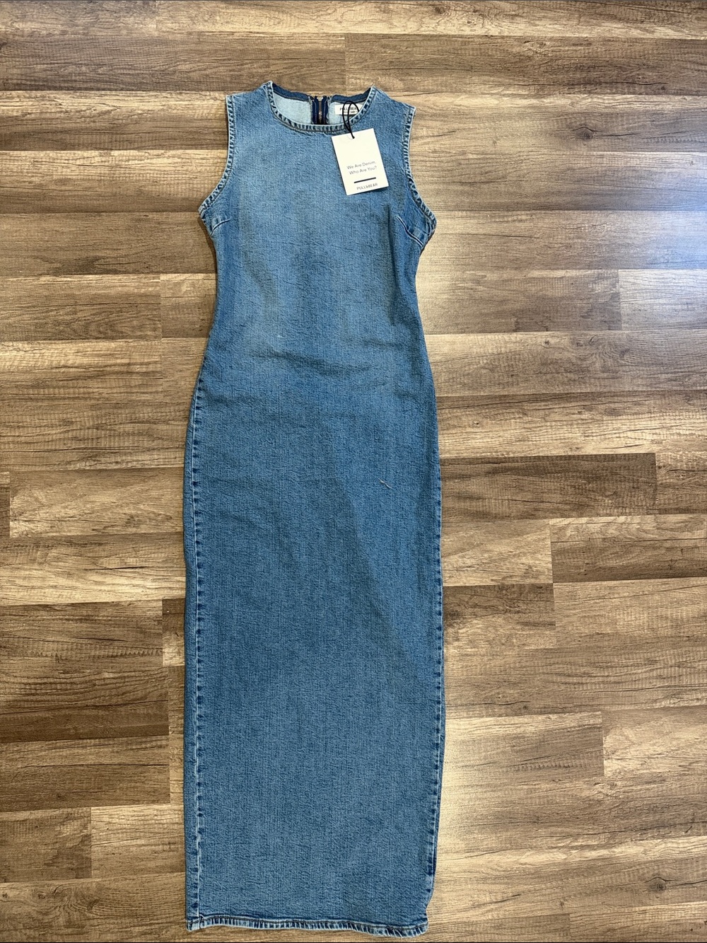 Pull&Bear Sleeveless Denim Maxi Dress in Light Blue